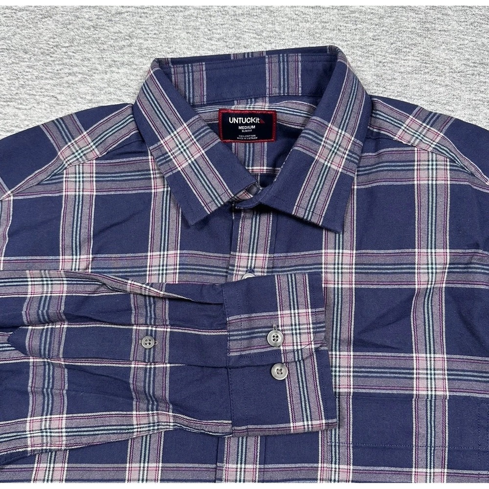 UNTUCKit Shirt Mens Medium Blue Plaid Slim Fit Gahard Long Sleeve Button Up City